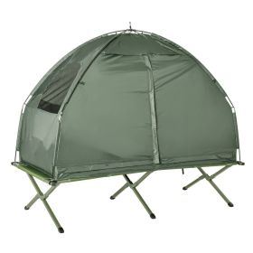 Folding Camping Cot for Adults All-in-One Elevated Tent with Sleeping Bag Thick Air Mattress Portable Single Bed