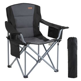 Camping Folding Chair for Adults, Portable Heavy Duty Outdoor Quad Lumbar Back Padded Arm Chairs with Side Pockets