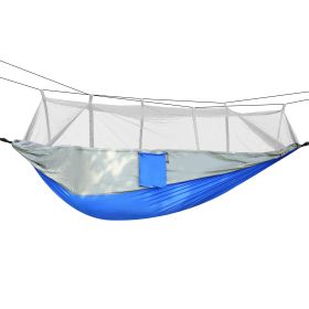 600lbs Load 2 Persons Hammock w/Mosquito Net Outdoor Hiking Camping Hommock Portable Nylon Swing Hanging Bed w/ Strap Hook Carry Bag (Option: MosquitoNetHammockGRY)